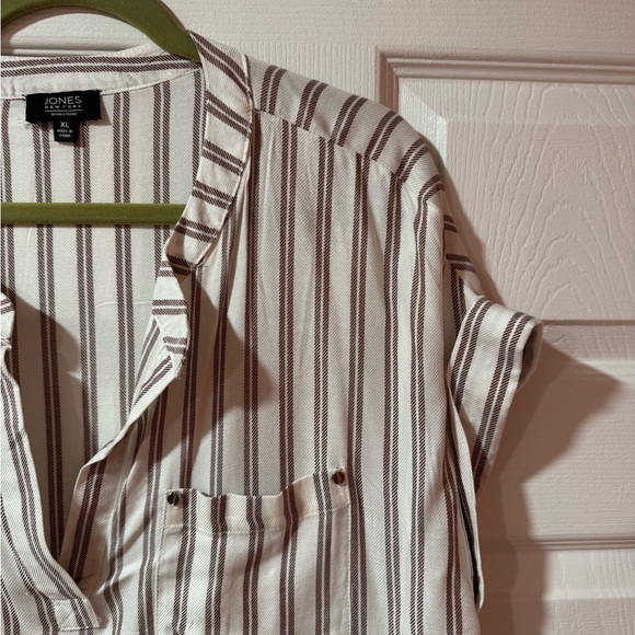 Jones New York Striped White and Brown Women's XL Top - Picture 4 of 6